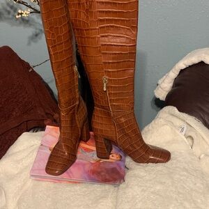 Elegant Croc-Embossed Over the Knee Boots